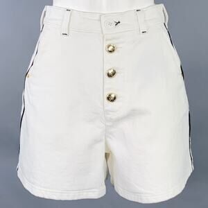EMPORIO ARMANI Size 27 White Black Cotton Blend Twill Button Fly Shorts